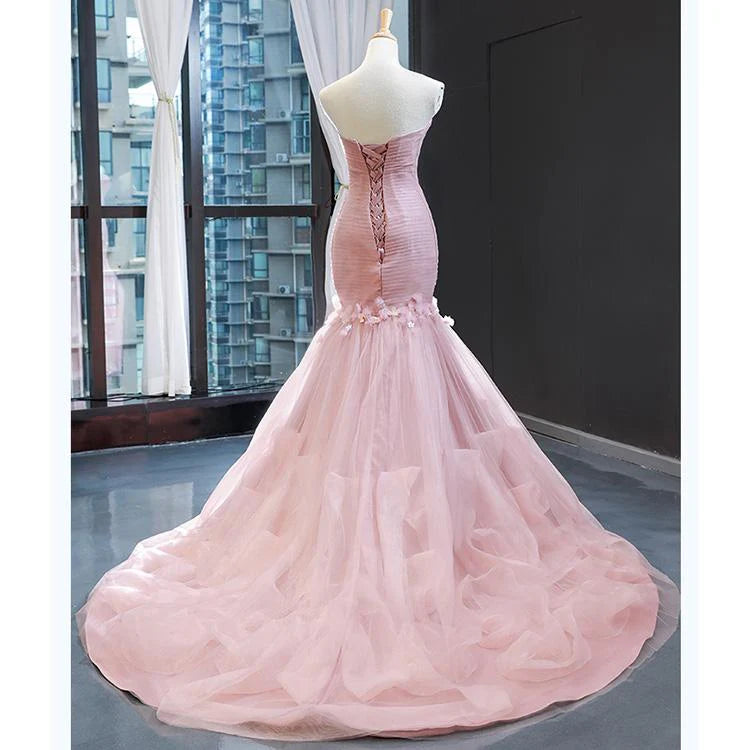 Mermaid Sweetheart Tulle Pleats Appliques Prom Dress DP854