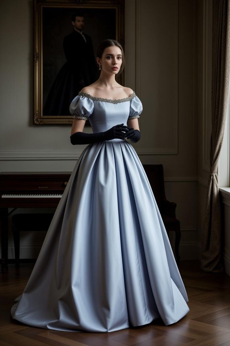 Blue Ball Gown Puff Lace Satin Prom Dress Party Dress DP3610