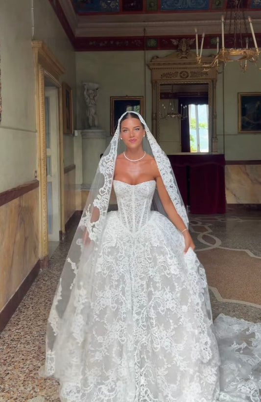 Stunning White A Line Sweetheart Neck Corset Lace Long Wedding Dress DP8018
