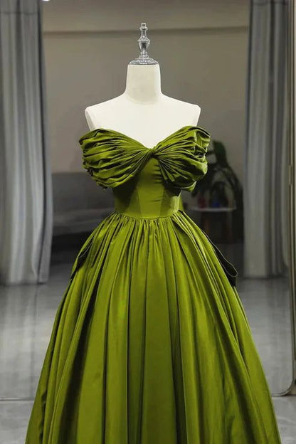 Green A Line Off the Shoulder Satin Long Party Dress  Evening Dress DP1113