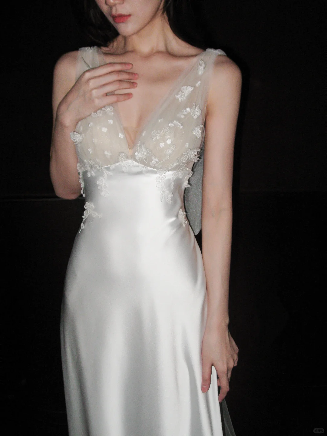 Romantic A Line V Neck 3D Floral Satin Tulle Long Wedding Dress DP5793