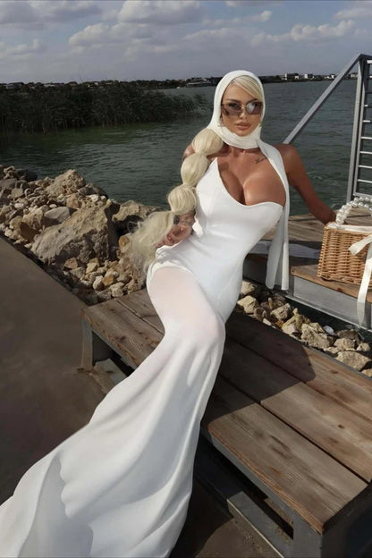 Sexy White Sheath Strapless Ethereal Chiffon Long Prom Dress Evening Dress DP7115