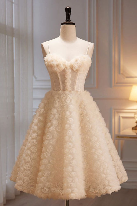 A Line Spaghetti Strap Floral Tulle Homecoming Dresses DP786