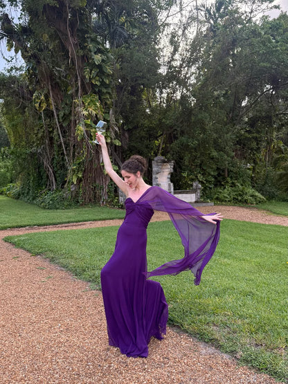 Charming Purple A Line One Shoulder Chiffon Long Prom Dress Evening Dress DP6732