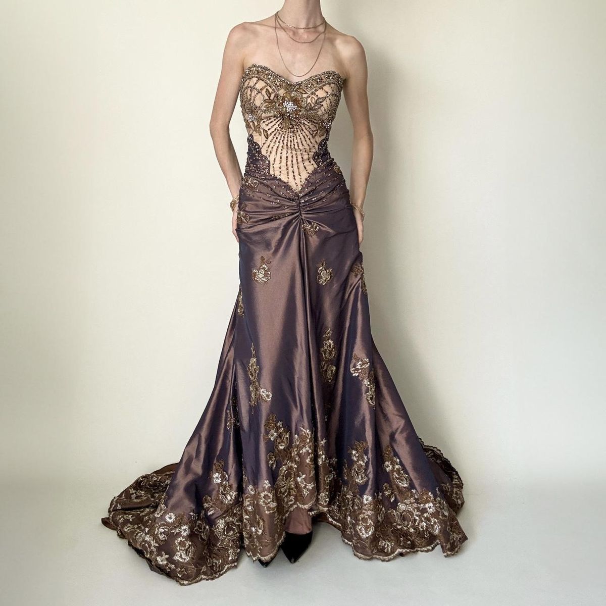 Vintage Mermaid Sweetheart Neck Embroidery Beaded Satin Long Prom Dress Party Dresses DP3635