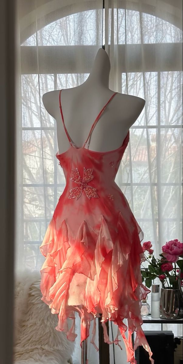 Cute A Line Spaghetti Strap Appliques Ruffle Chiffon Short Party Dress Evening Dress DP2337