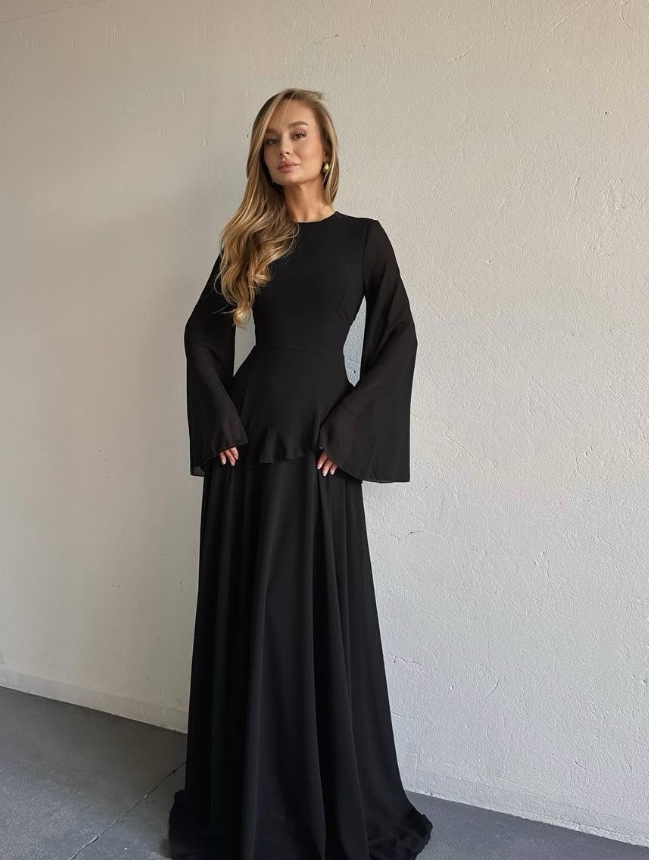 Baby Blue A Line Long Sleeve Flowy Chiffon Prom Dress Evening Dress DP5262
