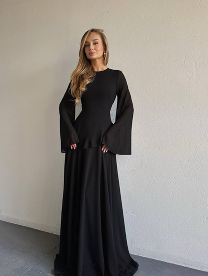 Baby Blue A Line Long Sleeve Flowy Chiffon Prom Dress Evening Dress DP5262