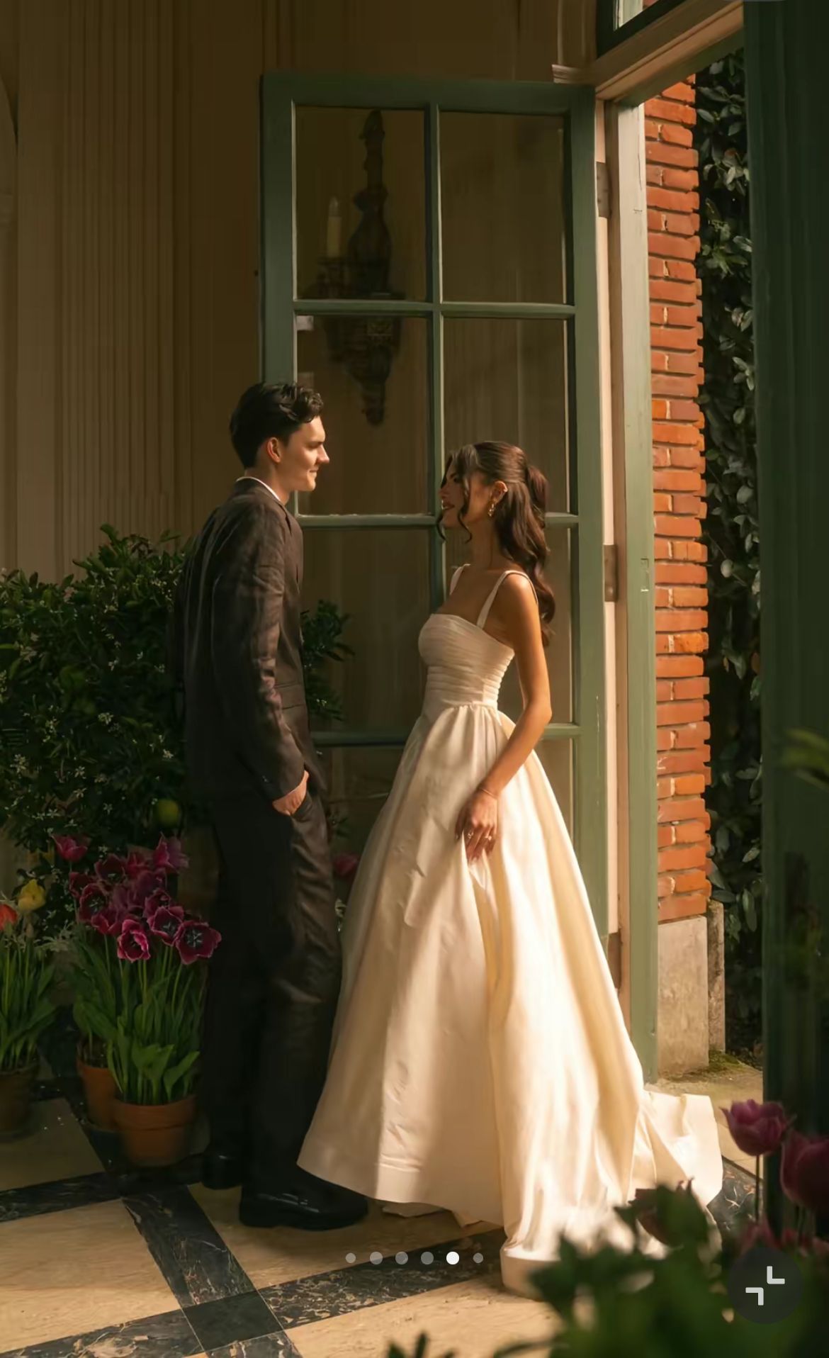 Classic Ball Gown Spaghetti Strap Pleated Simple Satin Wedding Dress DP4371