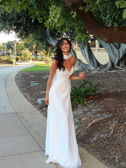 Gentle White A Line Sweetheart Neck Chiffon Prom Dress Evening Dress Date Dress DP6186