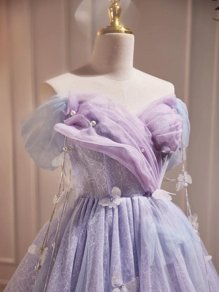 Purple Tulle Puffy Short Prom Dress Homecoming Dress DP621