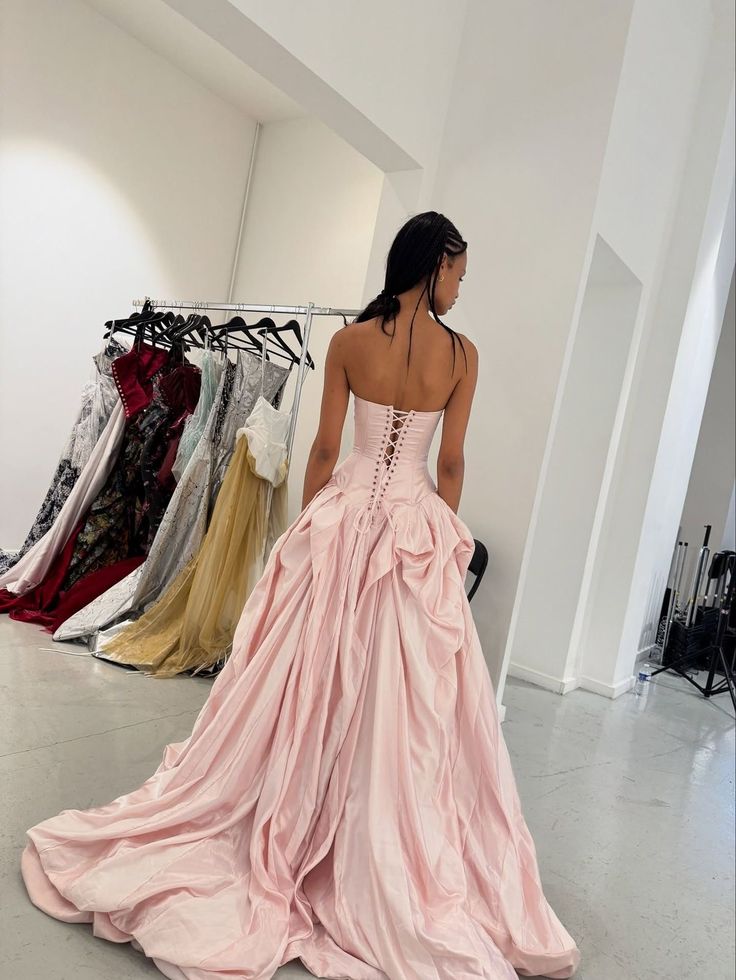 Charming A Line Strapless Pleated Light Pink Satin Prom Dress DP4940