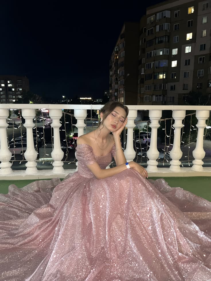 Pink Ball Gown Off the Shoulder Sequin Prom Dress Evening Dress DP8050