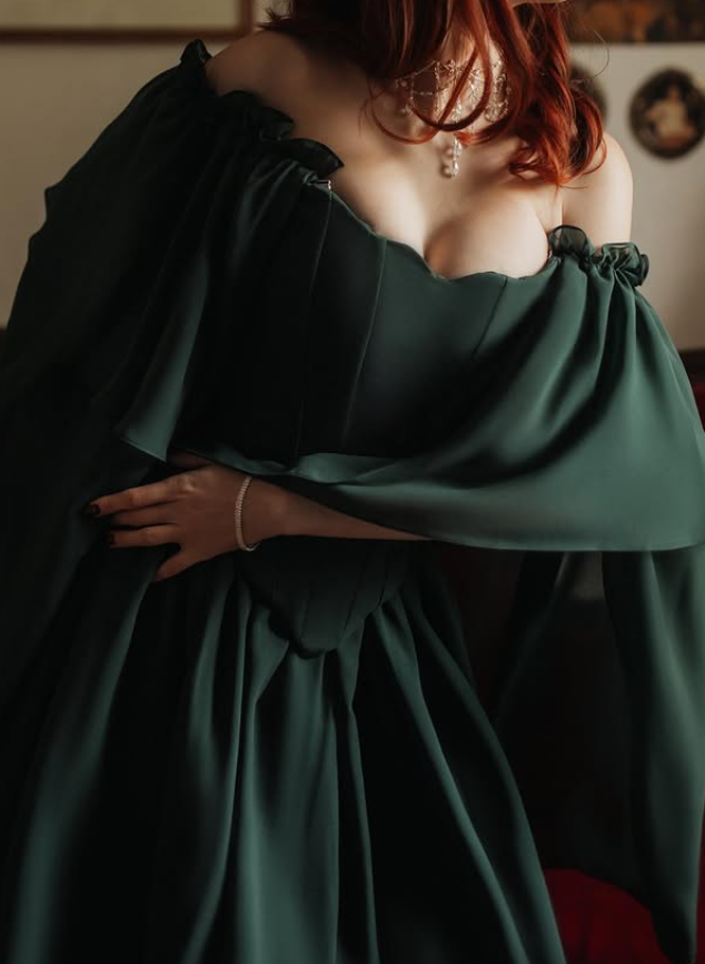 Emerald A Line Long Sleeve Chiffon Long Prom Dress Evening Dress DP6342