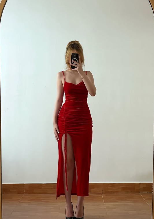 Simple Elegant Sheath Spaghetti Straps Velvet Prom Dress Evening Dress DP6147