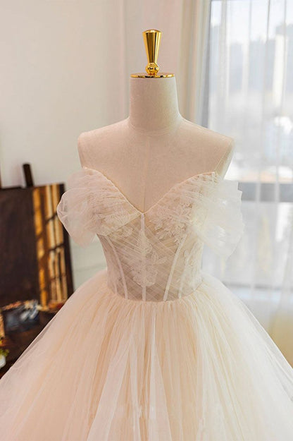 A Line Off-the-shoulder Applique Tulle Long Prom Dress DP783