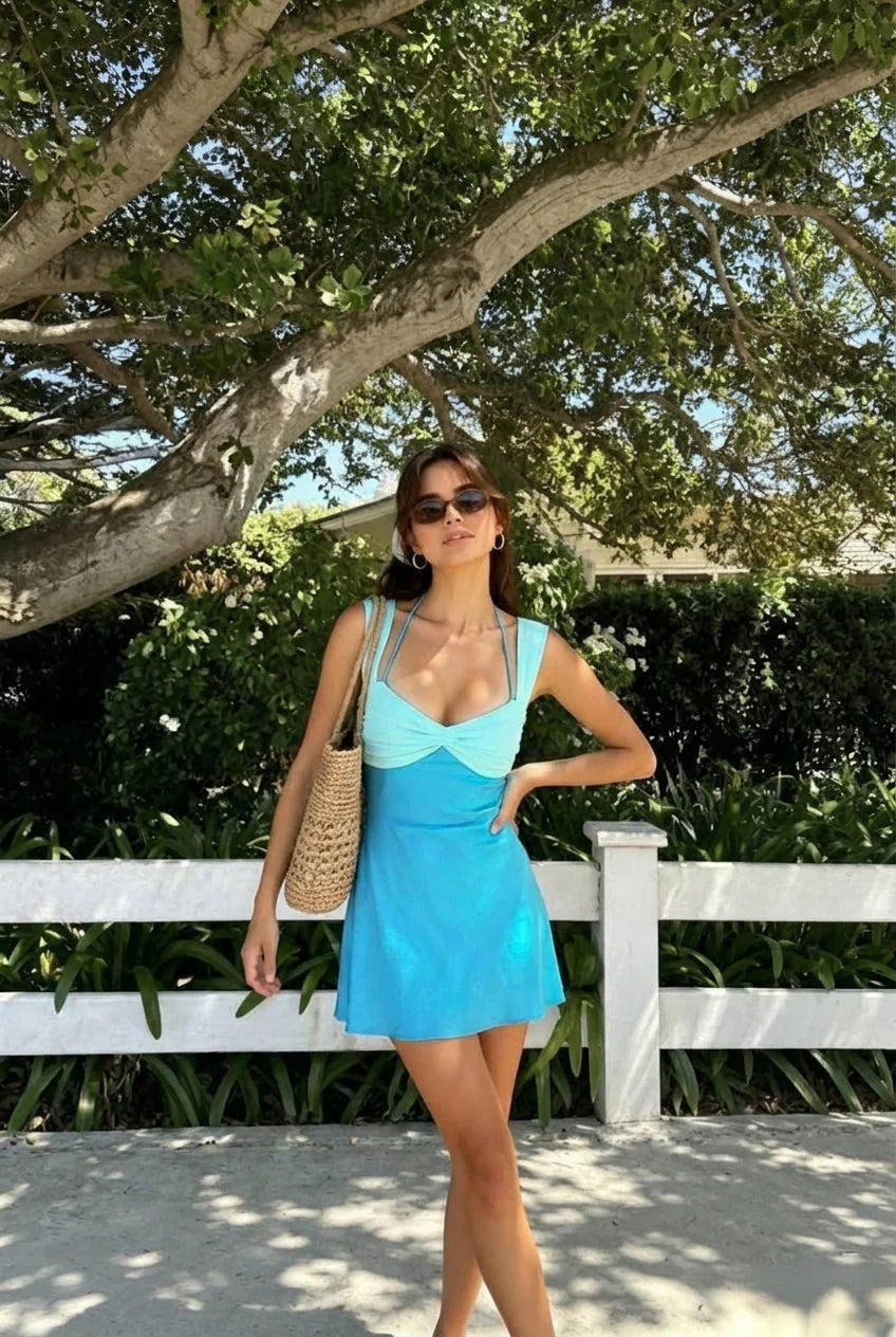 Patchwork Strapless Lace Up A-Line Mini Dress Homecoming Dress DP5907