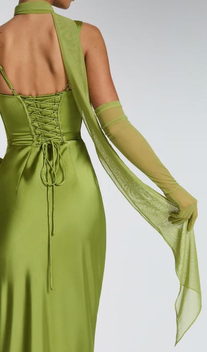 Elegant Fresh Green Sheath Straps Simple Satin Bridesmaid Dress DP5096