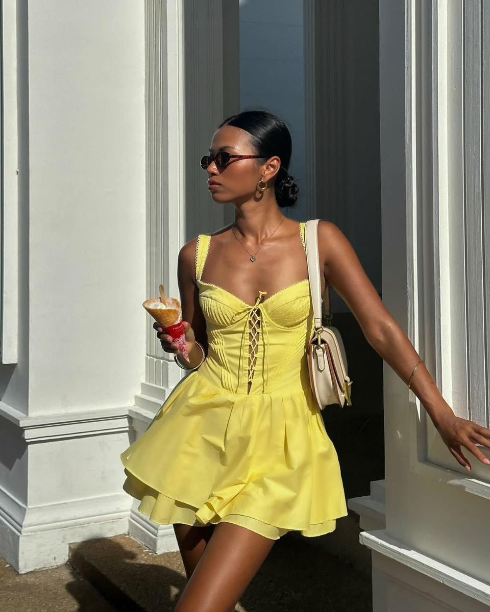 Simple Bright Yellow A Line Straps Satin Short Prom Dress Homecoming Dress Outfits DP6817