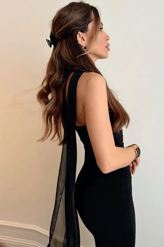Sexy Sheath Strapless Black Satin Long Prom Dress Evening Dress DP6120