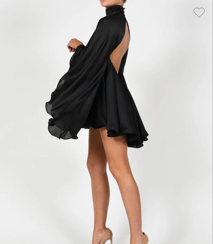Grey Simple A Line High Neck Satin Open Back Short Homecoming Dress Outfits  DP3311