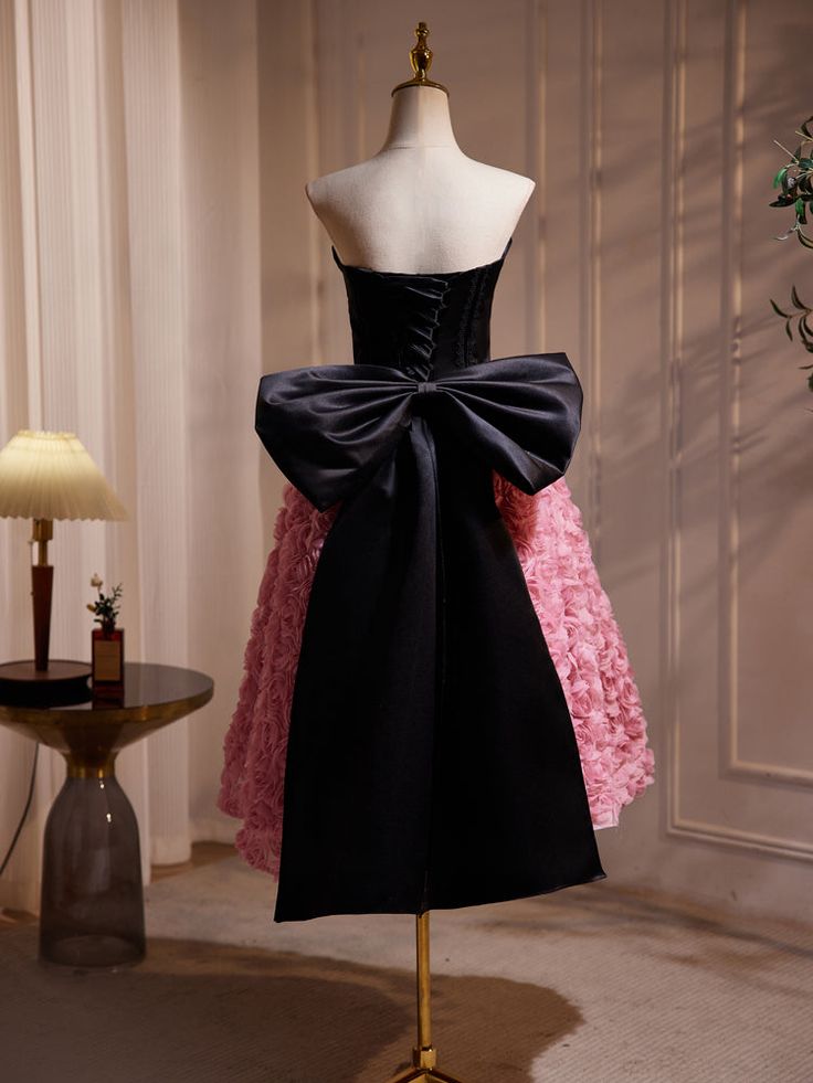 A Line Sweetheart Midi Long Bow-knot Flower Satin Prom Dresses DP818