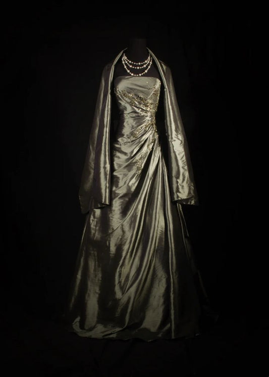 Vintage A Line Straps Beaded Satin Long Prom Dress Evening Dress DP4736