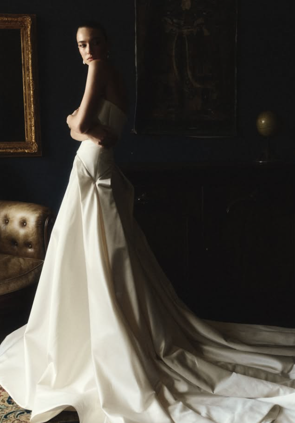 High-class A Line Sweetheart Neck White Satin Long Train Wedding Dress DP5823