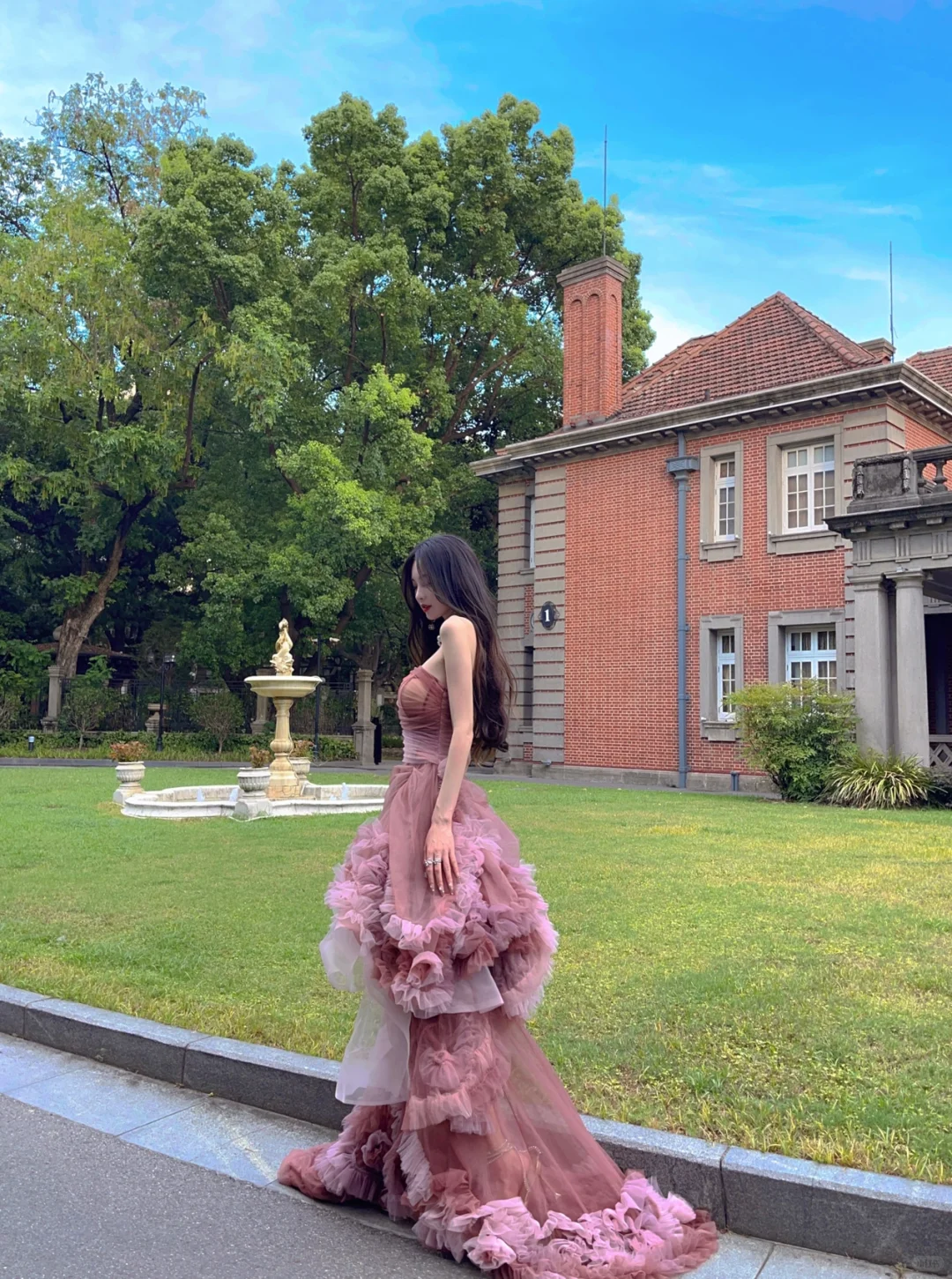 Pink Exquisite Mermaid Strapless Layered Tulle Long Sweep Prom Dress Evening Dress DP3135