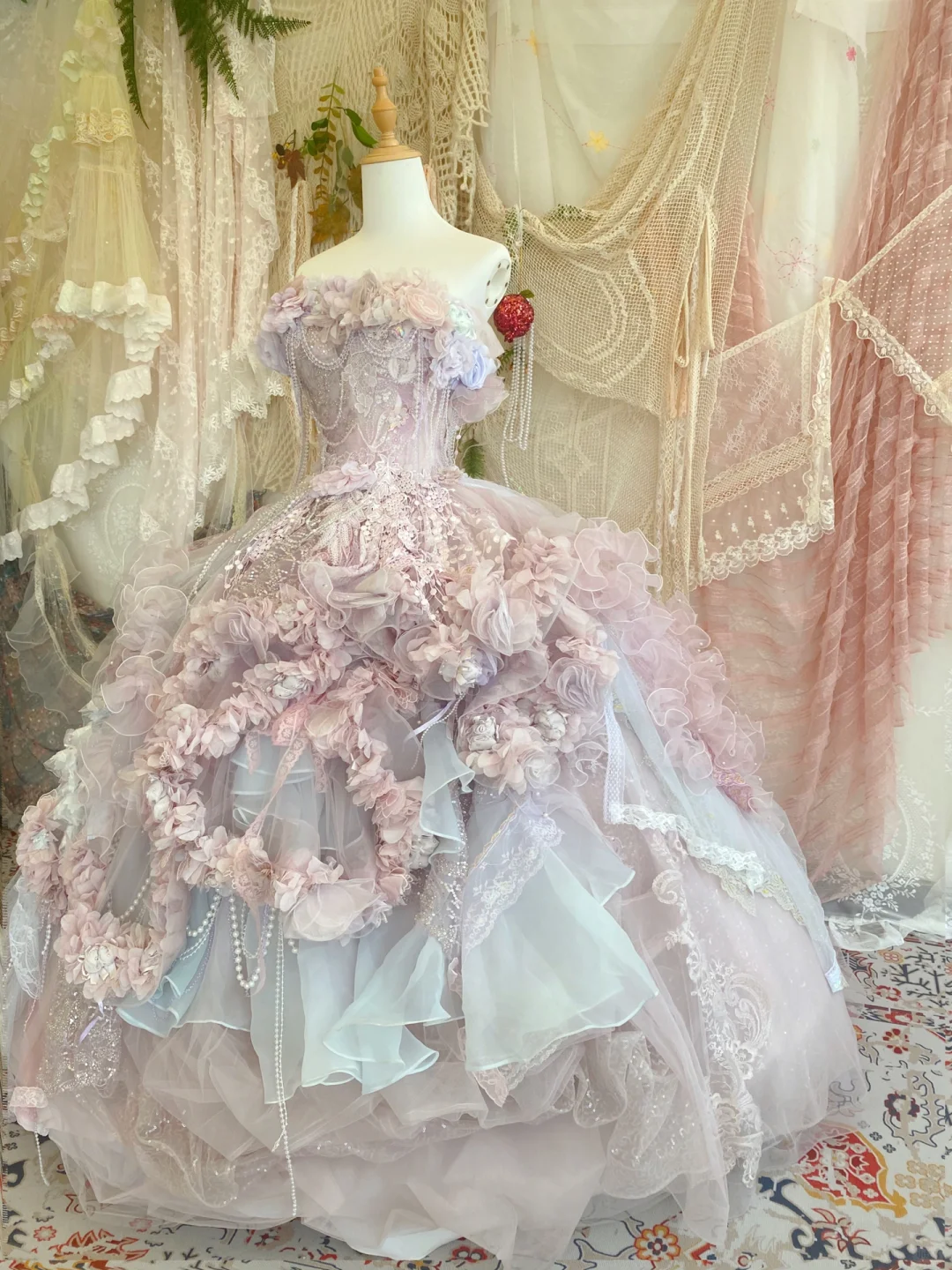 Purple Exquisite Ball Gown Strapless Floral Beaded Tulle Prom Dress 16th Birthday Dress DP3763