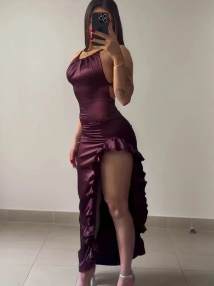 Sexy Ruffles Slit Prom Dress Party Dress DP182