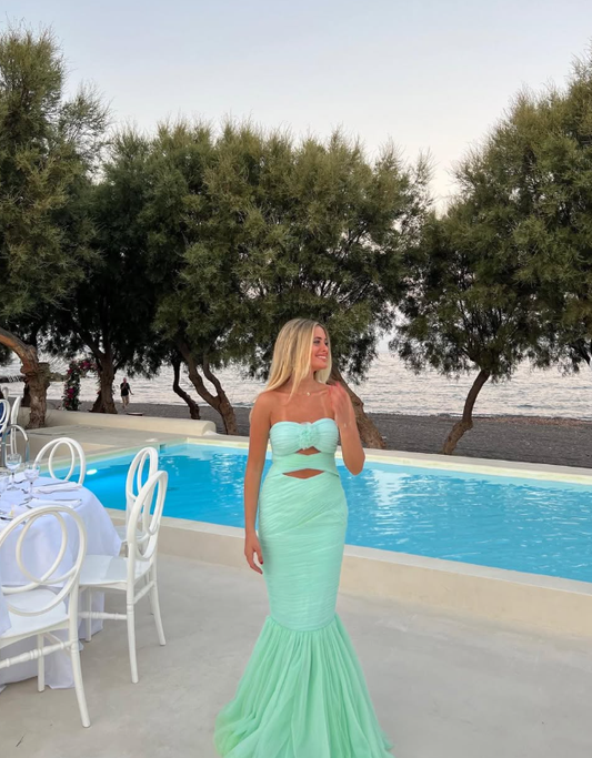 Aqua Green Mermaid Sweetheart Neck Chiffon Long Prom Dress Graduation Prom Dress DP4959