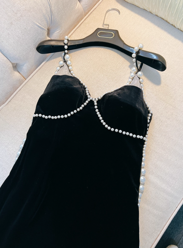 Elegangt A Line Spaghetti Straps Purple Black Velvet Prom Dress Party Dress Date Dress DP4457