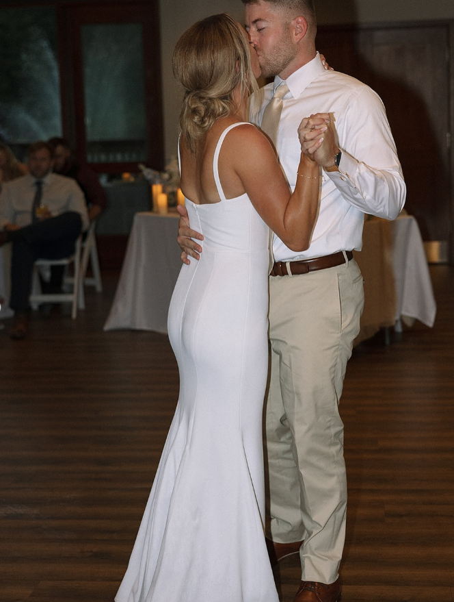 Simple Elegant Mermaid Spaghetti Strap White Satin Wedding Dresses DP4348