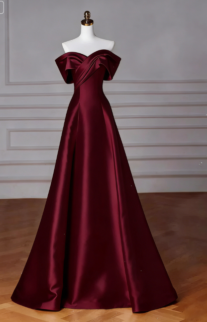 White Off The Shoulder Satin A Line Long Prom Dress DP030