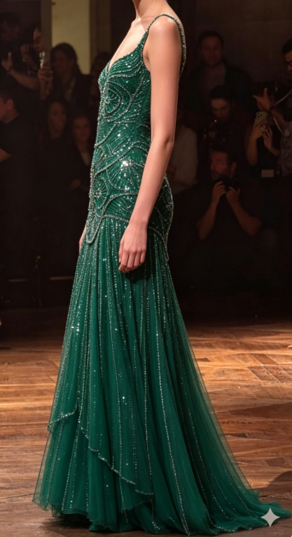 Luxurious Emerald A Line Straps Exquisite Beaded Prom Dress DP5177