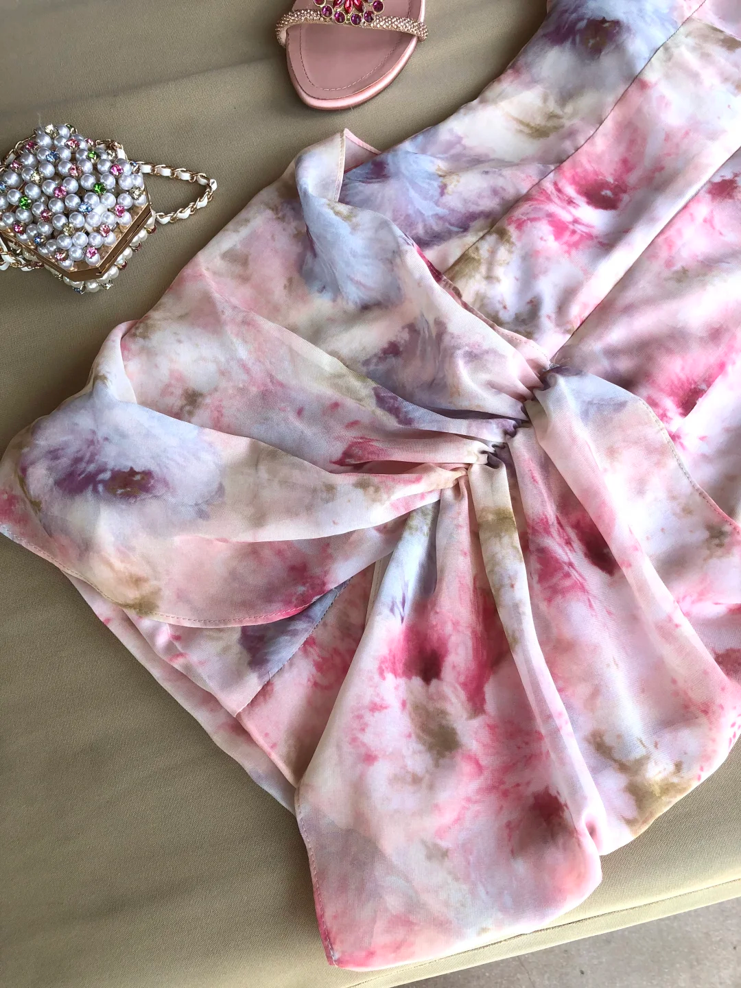 Pink Print Floral A Line Halter Beaded Chiffon Short Prom Dress Homecoming Dress DP6391