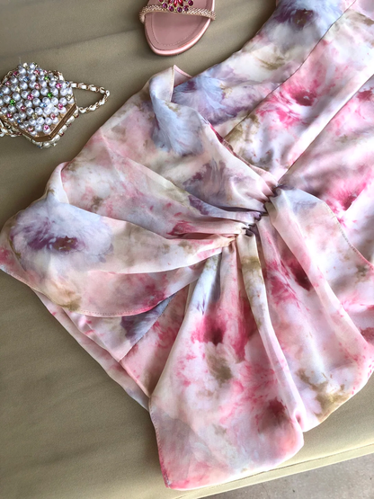 Pink Print Floral A Line Halter Beaded Chiffon Short Prom Dress Homecoming Dress DP6391