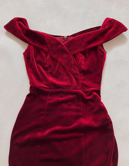 Burgundy Sheath Off the Shoulder Velvet Long Prom Dress Evening Dress DP6499
