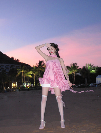 Cute Pink A Line One Shoulder Satin Short Homecoming Dress Vacation Dress DP3647