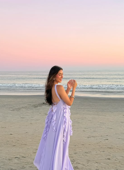 Lilac A Line Ruffle CHiffon Prom Dress Evening Dress Vacation Dress DP5610