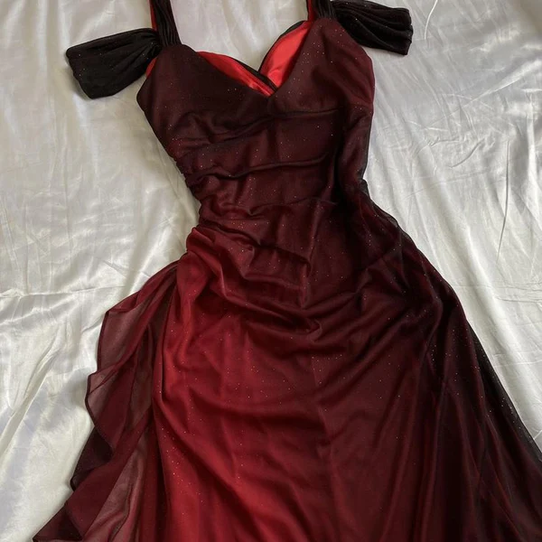 Elegant Straps Ombre Burgundy Chiffon Long Prom Dress Evening Dress DP717