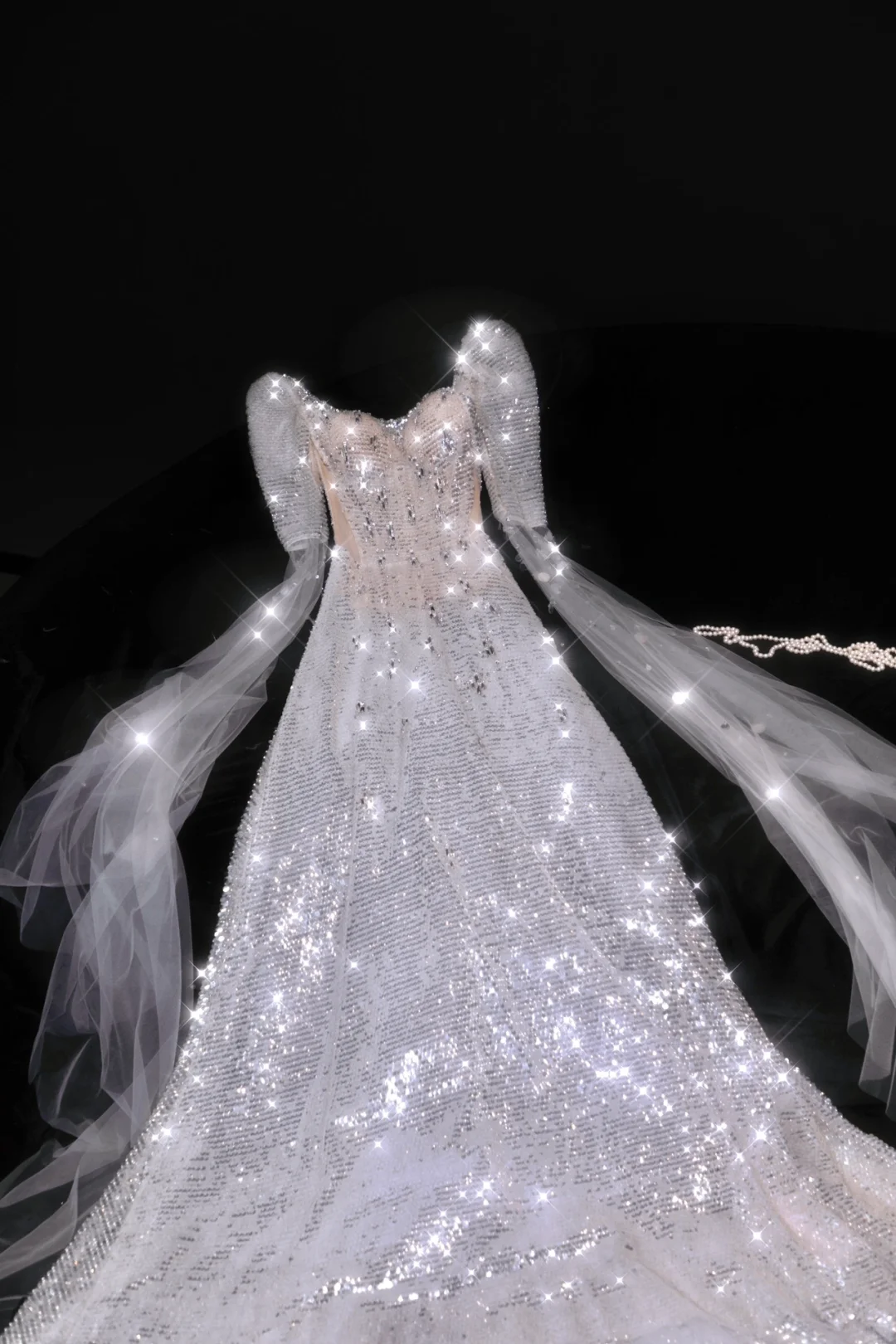 Dreamy A Line Long Sleeve Silver Sequin White Tulle Long Prom Dress Evening Dress DP2863