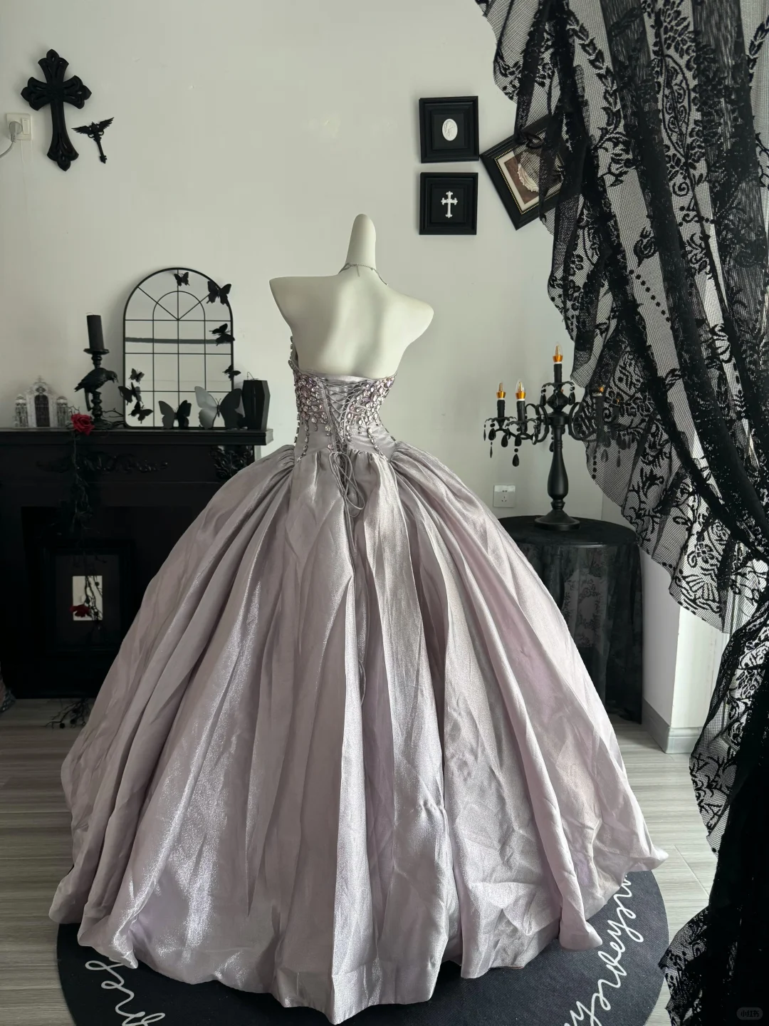 Light Purple Ball Gown Strapless Beaded Satin Prom Dress Quinceanera Dress DP6970