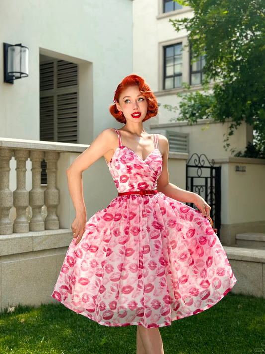 Flaming Lips Vintage A Line Spaghetti Straps Chiffon Party Dress Homecoming Dress DP3733