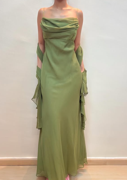Vintage Green Simple A Line Chiffon Prom Dress Evening Dress Date Dress DP5283