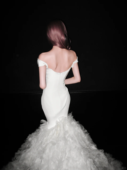 Timeless Elegance Mermaid White Satin Tulle Long Wedding Dress DP5199