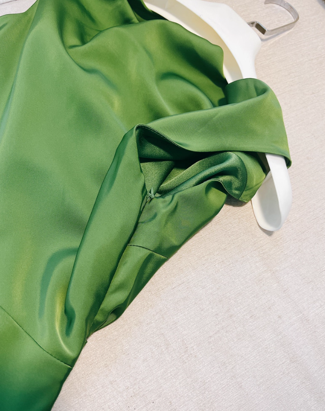 Classic Green A Line Straps Simple Satin Prom Dress Party Dress Date Dress DP4458