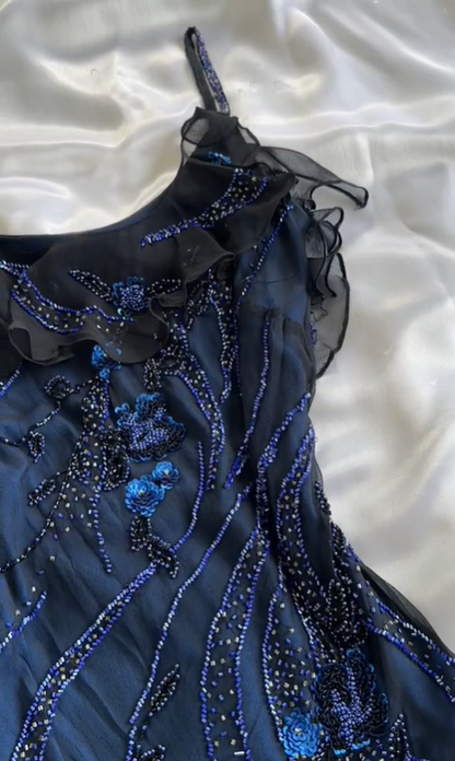 Sparkly Navy Blue Chiffon Beaded Long Prom Dress Formal Party Dress DP658