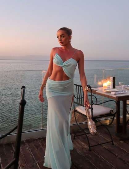 Sexy Mermaid Spaghetti Strap Blue Chiffon Prom Dress Evening Dress with Slit DP1315